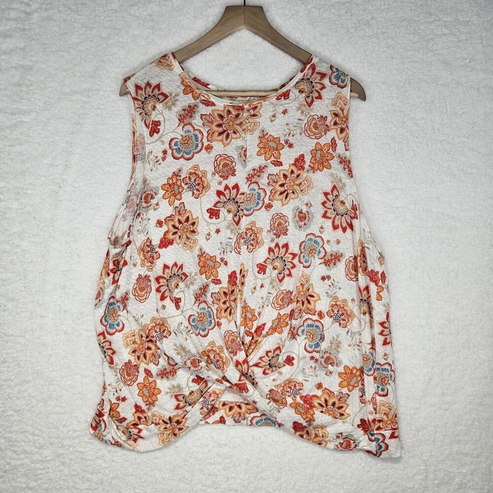 J. Jill Linen Love Linen Sleeveless Boho Floral Top W/ Twist Front Hem Womens XL